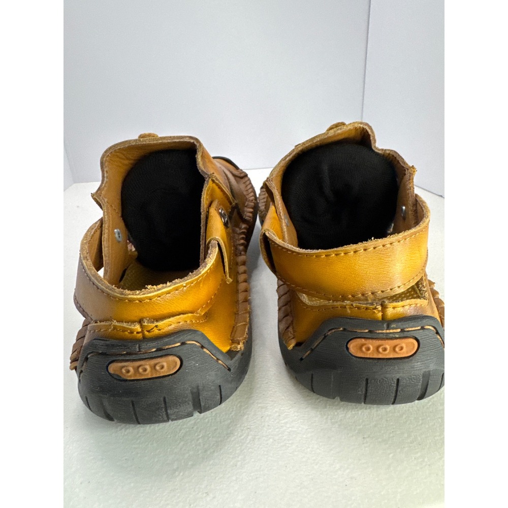 Fashion Mens Tan Leather Fisherman Sandals Closed Toe Stitched Rubber Sole 11.5 - Picture 6 of 10